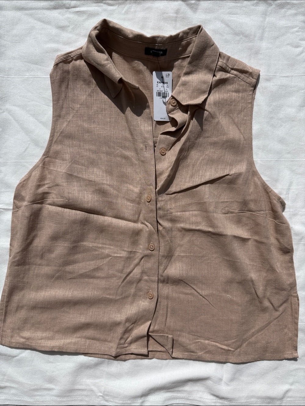 Express Sleeveless Button-Down Shirt in Taupe